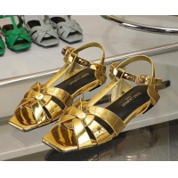 Big Discount Saint Laurent Flat Sandals in Gold Patent Metallic Leather 30426113