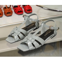 Unique Style Saint Laurent Flat Sandals in Light Grey Patent Leather 426125