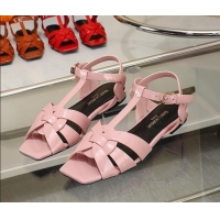 Luxury Saint Laurent Flat Sandals in Light Pink Patent Leather 426126