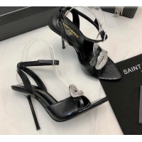 Sophisticated Saint Laurent Snakeskin Embossed Leather Sandals with Crystal Lip 10.5cm Black 506086