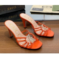 Luxury Cheap ucci Isa Heel Slide Sandals with Crystal GG Orange 022333