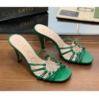 Best Product Gucci Isa Heel Slide Sandals with Crystal GG Green 022335