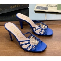 Good Quality Gucci Isa Heel Slide Sandals with Crystal GG Blue 022336