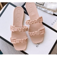 Discount Gucci PVC Chain Flat Slide Sandals Nude Pink 022343