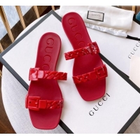 Purchase Gucci PVC Chain Flat Slide Sandals Red 022345