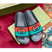 Most Popular Gucci Rubber Flat Slide Sandals with Interlocking G Black 022356