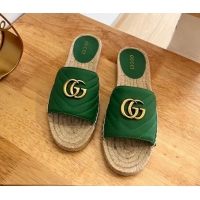 Best Price Gucci Chevron Leather Flat Slide Sandals Green 3022364