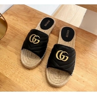 Good Quality Gucci Chevron Leather Flat Slide Sandals Black 022365