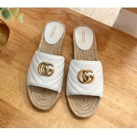 Grade Quality Gucci Chevron Leather Flat Slide Sandals White 022366