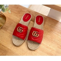 Classic Hot Gucci Chevron Leather Flat Slide Sandals Red 022367