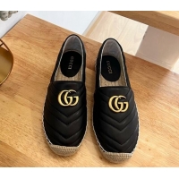 Top Grade Gucci Chevron Leather Espadrilles Black 022369