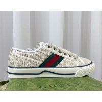 Good Quality Gucci Tennis 1977 Sneakers in White GG Embroidered Crochet Cotton 022843