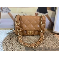 Promotional Chanel Lambskin Classic Flap Bag with Chain Strap AS3214 Brown 2022