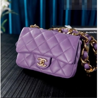 Cheapest Chanel Lambskin Classic Flap Bag with Chain Strap AS3214 Lavender Purple 2022