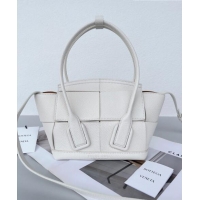 Top Grade Bottega Veneta Mini Arco Tote Bag in intreccio Grained Calfskin 600606 White 2023