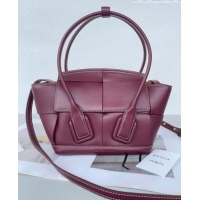 Good Quality Bottega Veneta Mini Arco Tote Bag in intreccio Smooth Calfskin 600606 Burgundy 2023