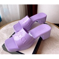 Crafted Gucci Rubber Heel Slide Sandals 5.5cm Purple 030279