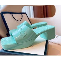 Luxury Gucci Rubber Heel Slide Sandals 5.5cm Light Green 030283