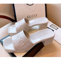 Luxurious Gucci Rubber Heel Slide Sandals 5.5cm Light Grey 030285