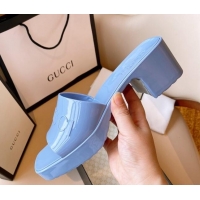 Luxury Gucci Rubber Heel Slide Sandals 5.5cm Blue 030287