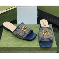 Top Grade Gucci Jumbo GG Canvas Slide Sandals Navy Blue/Grey 0302101