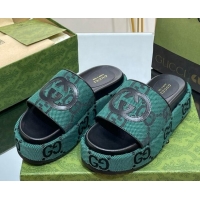 Pretty Style Gucci Jumbo GG Canvas Slide Sandals 5.5cm with Interlocking G Green/Black 0302107