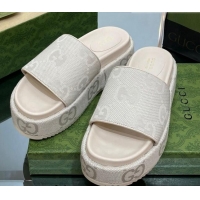 Sumptuous Gucci Jumbo GG Canvas Slide Sandals 5.5cm White 302109