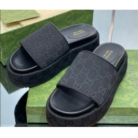 Perfect Gucci Original GG Canvas Slide Sandals 5.5cm Black 0302110