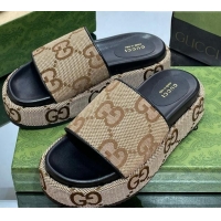 Best Product Gucci Jumbo GG Canvas Slide Sandals 5.5cm Camel/Black 302112