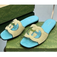 Pretty Style Gucci Suede Interlocking G Cut-out Flat Slide Sandal Blue/Yellow 302115