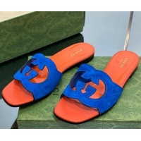 Good Quality Gucci Suede Interlocking G Cut-out Flat Slide Sandal Orange/Blue 0302117