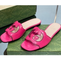 Best Price Gucci Interlocking G Cut-out Flat Slide Sandal in Pink Embossed Leather 302119