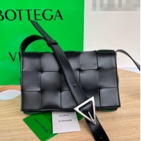 Top Quality Bottega Veneta Cassette Cross-body Bag in Intreccio Leather 578004 Black/Silver 2023