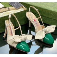 Hot Style Gucci Lambskin and Patent Leather Slingback Pumps 8.5cm with Bow White/Green 030366