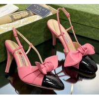 Charming Gucci Lambskin and Patent Leather Slingback Pumps 8.5cm with Bow Pink/Black 030367