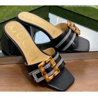 Grade Quality Gucci Bamboo Lambskin Medium Heel Slide Sandals 6.5cm Black 0321059