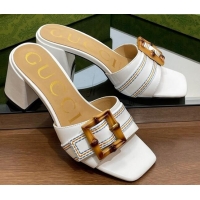 Best Grade Gucci Bamboo Lambskin Medium Heel Slide Sandals 6.5cm White 0321060