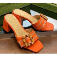 Unique Style Gucci Bamboo Lambskin Medium Heel Slide Sandals 6.5cm Orange 321062