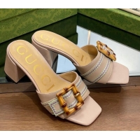 Trendy Design Gucci Bamboo Lambskin Medium Heel Slide Sandals 6.5cm Nude 0321063