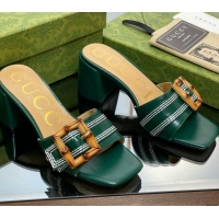 Good Looking Gucci Bamboo Lambskin Medium Heel Slide Sandals 6.5cm Green 321065