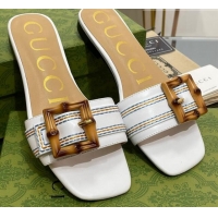 Grade Gucci Bamboo Lambskin Flat Slide Sandals White 321068