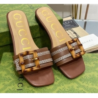 Good Quality Gucci Bamboo Lambskin Flat Slide Sandals Brown 321070