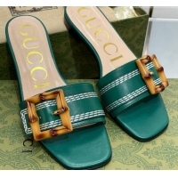 Pretty Style Gucci Bamboo Lambskin Flat Slide Sandals Green 321072