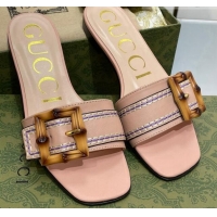 Top Design Gucci Bamboo Lambskin Flat Slide Sandals Pink 321074