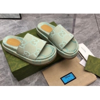 Low Price Gucci Jumbo GG Canvas Platform Slide Sandals 5cm Green 0321091