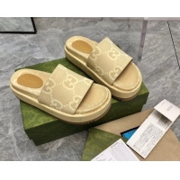 Good Product Gucci Jumbo GG Canvas Platform Slide Sandals 5cm Yellow 321086