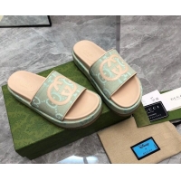 Perfect Gucci Jumbo GG Canvas Platform Slide Sandals 5cm with Interlocking G Green/Nude 321092