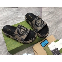 Duplicate Gucci Jumbo GG Canvas Platform Slide Sandals 5cm with Interlocking G Beige/Blue/Black 321093