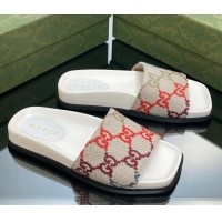 Top Design Gucci Jumbo GG Canvas Flat Slide Sandals White/Multicolor 321098