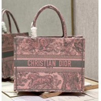 Good Product MEDIUM DIOR BOOK TOTE Gray and Pink Toile de Jouy Reverse Embroidery M1296ZRG